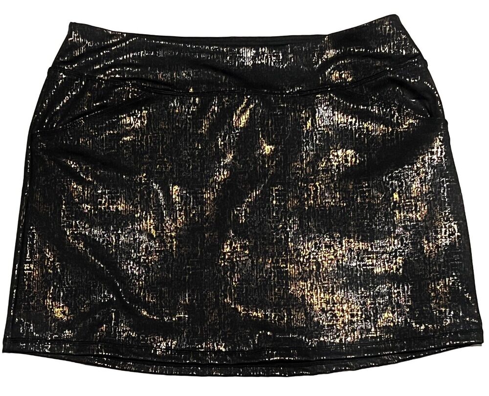 Lilly Pulitzer Luxletic Sabbia Skort Skirt L UPF 50+ Onyx Time To Tiki Foil 16”